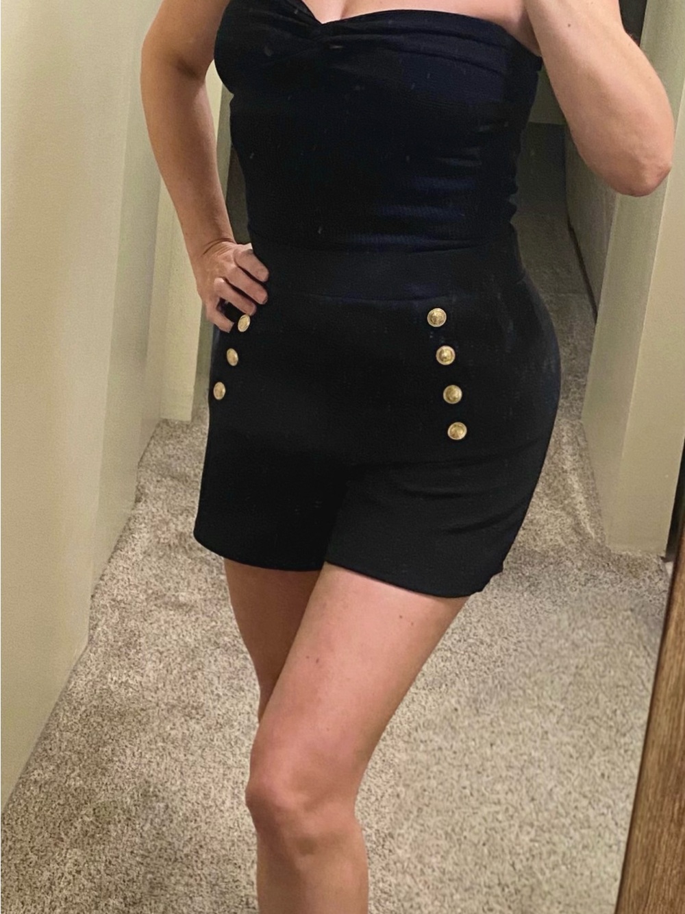 H&M Black High-Waist Shorts with Gold Buttons